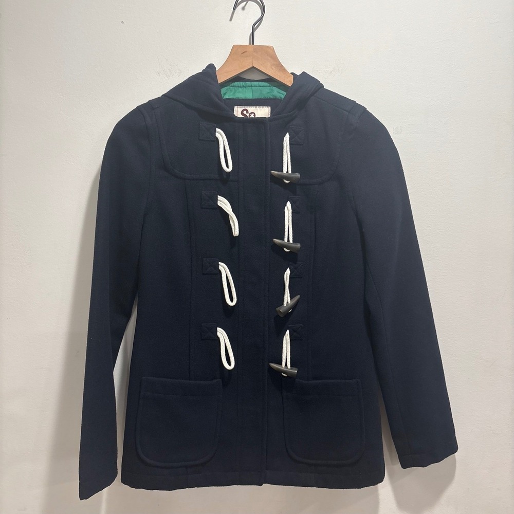 So Juniors Duffle‎ Toggle Coat Navy Blut Hood Lightweight Paddington Preppy Sz S